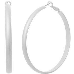 Hypo Allergenic Large Matte Silver Hoop Earrings